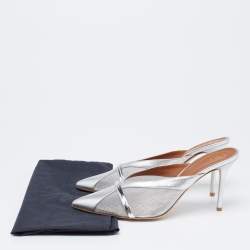 Pre Owned Malone Souliers Silver Mesh and Leather Bobbi Mules Size 39