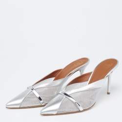 Pre Owned Malone Souliers Silver Mesh and Leather Bobbi Mules Size 39