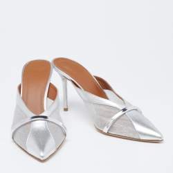 Pre Owned Malone Souliers Silver Mesh and Leather Bobbi Mules Size 39