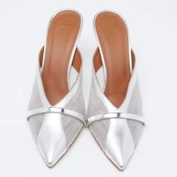 Pre Owned Malone Souliers Silver Mesh and Leather Bobbi Mules Size 39
