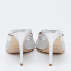 Pre Owned Malone Souliers Silver Mesh and Leather Bobbi Mules Size 39