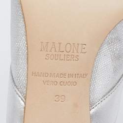 Pre Owned Malone Souliers Silver Mesh and Leather Bobbi Mules Size 39