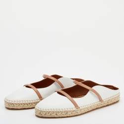 مملوكة مسبقًا Malone Souliers White/Beige Leather Sienna Flat Espadrille Mules Size 39