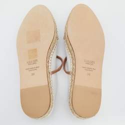 مملوكة مسبقًا Malone Souliers White/Beige Leather Sienna Flat Espadrille Mules Size 39