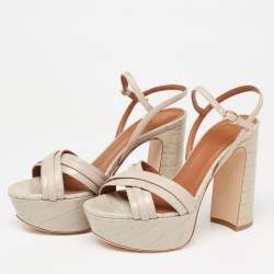 Pre Owned صندل مالون سولييه ميلا جلد وجلد نقشة التمساح رصاصي بحزام للكاحل نعل سميك مقاس 37