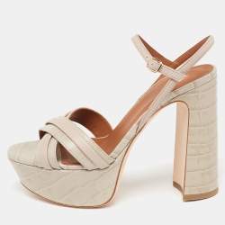 Malone Souliers Grey Croc Embossed Leather And Leather  Mila Ankle Strap Platform Sandals Size 37