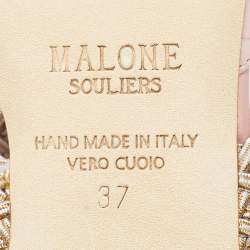 Pre Owned Malone Souliers Pink Croc Embossed Leather and Fabric Maisie Mule Flats Size 37