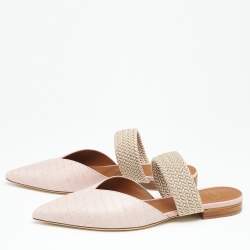 Pre Owned Malone Souliers Pink Croc Embossed Leather and Fabric Maisie Mule Flats Size 37