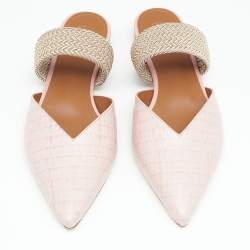 Pre Owned Malone Souliers Pink Croc Embossed Leather and Fabric Maisie Mule Flats Size 37
