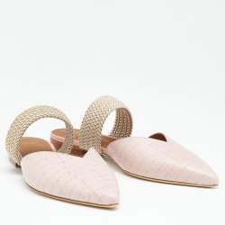 Pre Owned Malone Souliers Pink Croc Embossed Leather and Fabric Maisie Mule Flats Size 37