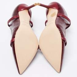 Pre Owned Malone Souliers Burgundy Croc Embossed Leather Maureen Mules Size  35