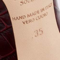 Pre Owned Malone Souliers Burgundy Croc Embossed Leather Maureen Mules Size  35