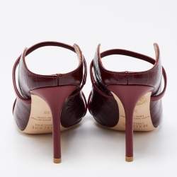 Pre Owned Malone Souliers Burgundy Croc Embossed Leather Maureen Mules Size  35