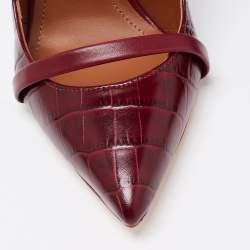 Pre Owned Malone Souliers Burgundy Croc Embossed Leather Maureen Mules Size  35