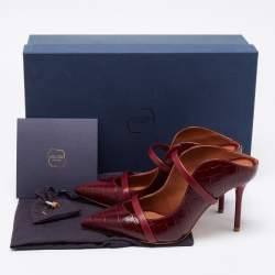Pre Owned Malone Souliers Burgundy Croc Embossed Leather Maureen Mules Size  35