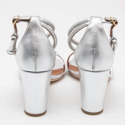 Pre Owned Malone Souliers Silver Leather Ankle Strap  Sandals Size 41