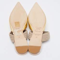 Pre Owned Malone Souliers Gold Leather and Fabric Maisie Slides Size 36