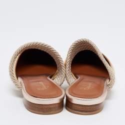 Pre Owned Malone Souliers Gold Leather and Fabric Maisie Slides Size 36