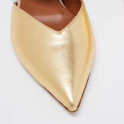 Pre Owned Malone Souliers Gold Leather and Fabric Maisie Slides Size 36