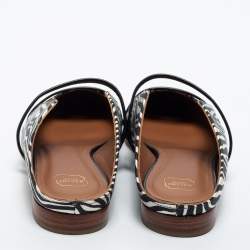 Pre Owned Malone Souliers White and Black Satin and Leather Maisie Mules Size 35.5