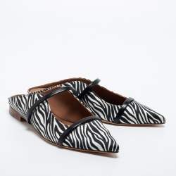 Pre Owned Malone Souliers White and Black Satin and Leather Maisie Mules Size 35.5