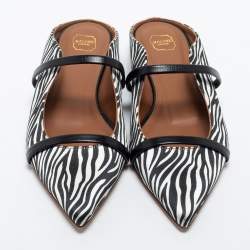 Pre Owned Malone Souliers White and Black Satin and Leather Maisie Mules Size 35.5