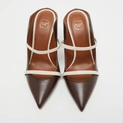 Pre Owned Malone Souliers Brown/White Leather Maureen Mules Size 36.5