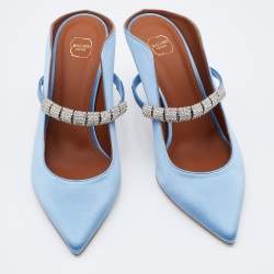 Pre Owned Malone Souliers Blue Satin Bella Embellished Mules Size 38