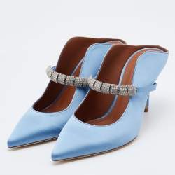 Pre Owned Malone Souliers Blue Satin Bella Embellished Mules Size 38