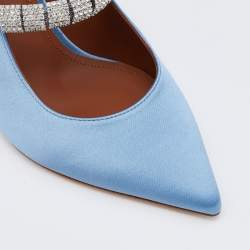 Pre Owned Malone Souliers Blue Satin Bella Embellished Mules Size 38
