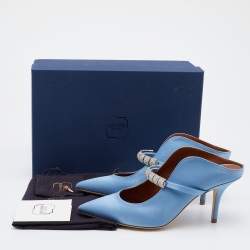 Pre Owned Malone Souliers Blue Satin Bella Embellished Mules Size 38