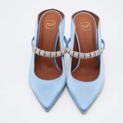 Pre Owned Malone Souliers Blue Satin Bella Embellished Mules Size 38