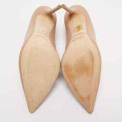 Pre Owned Malone Souliers By Roy Luwolt Optic Beige Leather and Patent Penelope Pointed Toe Pumps Size 40