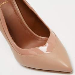 Pre Owned Malone Souliers By Roy Luwolt Optic Beige Leather and Patent Penelope Pointed Toe Pumps Size 40