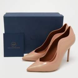 Pre Owned Malone Souliers By Roy Luwolt Optic Beige Leather and Patent Penelope Pointed Toe Pumps Size 40