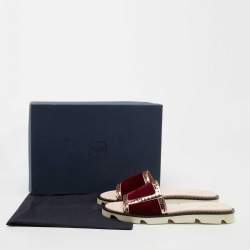 Pre Owned Malone Souliers Burgundy/Metallic Velvet and Foil Leather Flat Slides Size 36.5