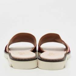 Pre Owned Malone Souliers Burgundy/Metallic Velvet and Foil Leather Flat Slides Size 36.5