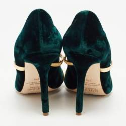 Pre Owned Malone Souliers Dark Green/Gold Velvet and Leather Maureen Pumps Size 37.5
