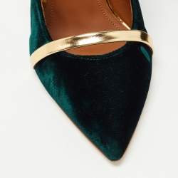 Pre Owned Malone Souliers Dark Green/Gold Velvet and Leather Maureen Pumps Size 37.5