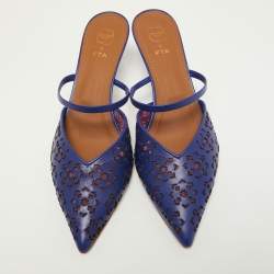 Pre Owned Malone Souliers Blue Leather Marla FTA 01 Mules Size 42