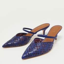 Pre Owned Malone Souliers Blue Leather Marla FTA 01 Mules Size 42