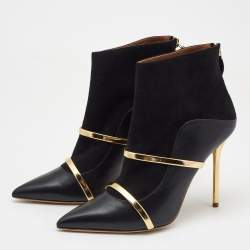 Pre Owned Malone Souliers Black/Gold Leather and Suede Madison Ankle Booties Size 42