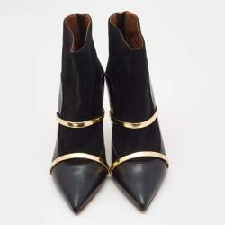 Pre Owned Malone Souliers Black/Gold Leather and Suede Madison Ankle Booties Size 42