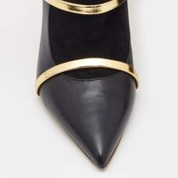 Pre Owned Malone Souliers Black/Gold Leather and Suede Madison Ankle Booties Size 42