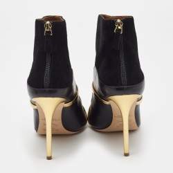 Pre Owned Malone Souliers Black/Gold Leather and Suede Madison Ankle Booties Size 42