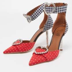 Pre Owned Malone Souliers Tricolor Canvas Camille Ankle Strap Sandals Size 37