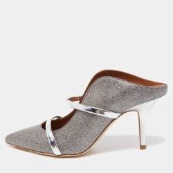 Pre Owned Malone Souliers Metallic Silver Glitter and Leather Maureen Sandals Size 36