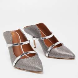 Pre Owned Malone Souliers Metallic Silver Glitter and Leather Maureen Sandals Size 36