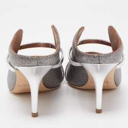 Pre Owned Malone Souliers Metallic Silver Glitter and Leather Maureen Sandals Size 36