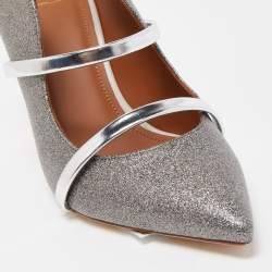 Pre Owned Malone Souliers Metallic Silver Glitter and Leather Maureen Sandals Size 36